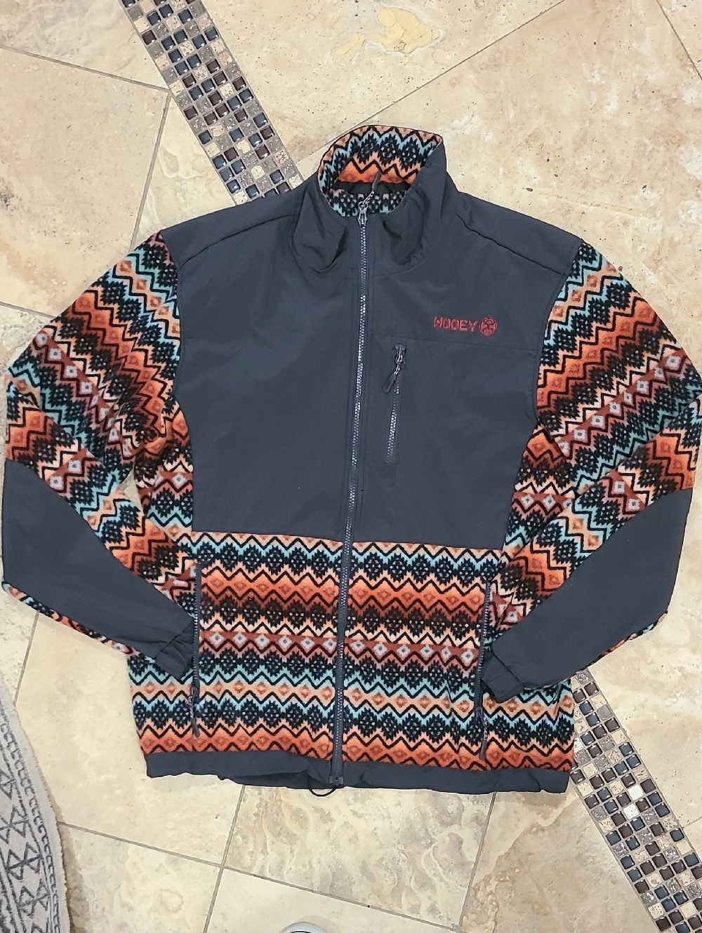 Hooey Gray Jacket with Orange, Teal & Cream Aztec Panels